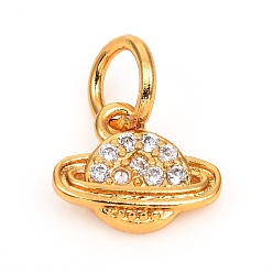 Real 18K Gold Plated Brass Micro Pave Clear Cubic Zirconia Universe Space Charms, Long-Lasting Plated, Planet, Real 18k Gold Plated, 7x8.5x1.8mm, Hole: 3.5mm