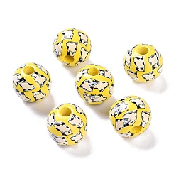 Yellow Printed Wood Beads, Round Beads, Yellow, 16x15mm, Hole: 4.3mm