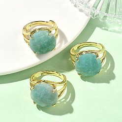 Амазонит Латунные манжеты с открытыми кольцами, с натуральным амазонитом, круглые, граненые, стойки покрытие, долговечный, золотые, 18 мм