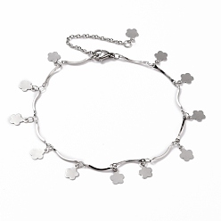 Stainless Steel Color Tarnish Resistant 304 Stainless Steel Flower Charm Anklets, with Lobster Claw Clasps, Stainless Steel Color, 8-7/8 inch(22.6cm)