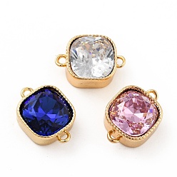 Mixed Color Square Brass Cubic Zirconia Connector Charms, Cadmium Free & Nickel Free & Lead Free, Real 18K Gold Plated, Mixed Color, 11.5x16x7mm, Hole: 1.5mm