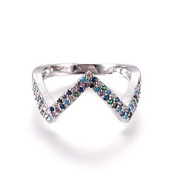 Platinum Adjustable Brass Micro Pave Cubic Zirconia Finger Rings, Platinum, Size: 7, 17mm