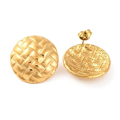 Настоящее золото 14K Ионное покрытие (ip) 304 серьги-гвоздики из нержавеющей стали, плоский круглый с текстурой, реальный 14 k позолоченный, 24 мм