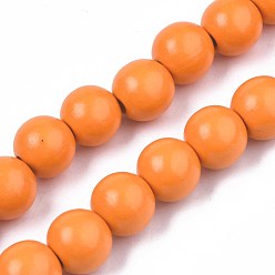 Dunkelorange Sprühlackierte Stränge aus Naturholzperlen, Runde, dunkelorange, 15~16x14~15 mm, Bohrung: 3~4 mm, ca. 25 Stk. / Strang, 14.17 Zoll~14.45 Zoll (36cm~36.7cm)