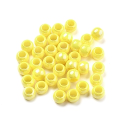 Желтый УФ-покрытие радужными переливающимися акриловыми бусинами, баррель, бусины с большим отверстием, желтые, 6x4.5 мм, отверстие : 3.5 мм