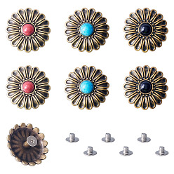 (52) Непрозрачная лаванда 6 шт. 3 цвета хризантемы сплав со смоляными декоративными заклепками, для кошелька, , украшение кожаных ремесел, античная бронза, разноцветные, 29.5x11 мм, отверстие : 2.3 мм, 2 шт / цвет