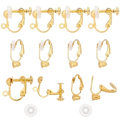 Golden 12Pcs 2 Style Clip-on Earring Findings, with 12Pcs TPE Plastic Pads, Golden, 17~19x6~13.5x5~9mm, Hole: 1~1.2mm, 6Pcs/style
