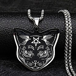 Нержавеющая Сталь Цвет Не тускнеющие 201 ожерелья с подвесками из нержавеющей стали, кошка, цвет нержавеющей стали, 19.61 дюйм (49.8 см)