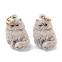 Cat Shape Подвески из нержавеющей стали с анималистическим принтом, с золотым кольцом для прыжков, персидская кошка, 20x13x12 мм, отверстие : 4 мм