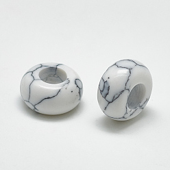 Белый Дым Синтетические бирюзовые европейские шарики, бусины с большим отверстием, рондель, серый, 12x6.5 мм, отверстие : 5 мм