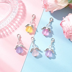 Античный Серебристый & Платиновый Акриловые подвески в форме сердца ангела, с цинковым сплавом застежками омаров коготь, старинное серебро и платина, 38.5 мм