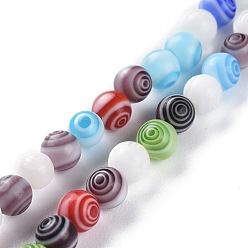 Разноцветный Бусы лэмпворк ручной работы, круглые с вихревой, красочный, 6 мм, Отверстие : 1 мм, около 67 шт / нитка, 14.57'' (37 см)