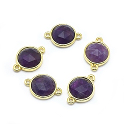 Amethyst Natural Amethyst Links connectors, with Golden Tone Brass Findings, Flat Round, Faceted, 11.5x17x4.5mm, Hole: 1.2mm