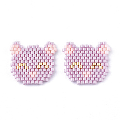 Plum Handmade Seed Beads Pendants, with Elastic Thread, Loom Pattern, Cat Shape, Plum, 18.5x20x1.5mm