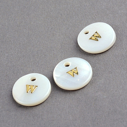 Letter W Подвески из пресноводных оболочек, плоский круглый с золотой блокировкой letter.w, 11.5x2 мм, отверстие : 1.5 мм