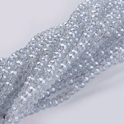 Аква Стеклянные бусины с гальваническим покрытием , гальваническое покрытие, граненые, рондель, вода, 3x2 мм, отверстие : 0.8~1 мм, около 135~140 шт / нитка, 11.81~13.38 дюйм (30~34 см)