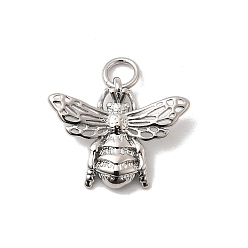 Bees Латунные подвески, долговечный, без свинца и без кадмия, стойки покрытие, с целью перехода в кольце, платина, Пчелы, 14.5x18x3 мм, отверстие : 3 мм