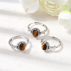 Тигровый глаз Натуральный тигровый глаз кольца палец, с реечной обшивкой латунными выводами, платина, 11 мм, внутренний диаметр: 18 мм