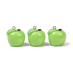 Светло-зеленый Подвески из непрозрачной смолы, окрашенные распылением, имитация еды, яблочный шарм, с платиновыми тоновыми железными петлями, светло-зеленый, 24x22.5 мм, отверстие : 2 мм
