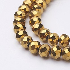 Golden Plated Electroplate Glass Beads Strands, Faceted, Rondelle, Golden Plated, 10x7mm, Hole: 1mm, about 70~72pcs/strand, 18 inch