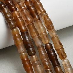 Сиена Природный агат бисер нитей, окрашенная и подогревом, бамбуковая форма, цвет охры, 25x8~8.5 мм, отверстие : 1.5 мм, около 16 шт / нитка, 15.75'' (40 см)