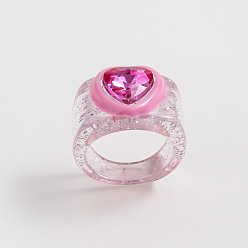 Фламинго Кольца на палец из смолы, эмали и стекла, сердце, с блеском порошок, фламинго, 17 мм