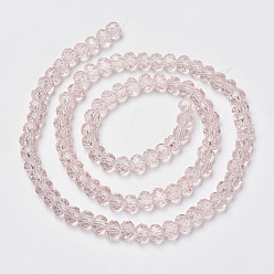 Pink Glass Beads Strands, Faceted, Rondelle, Pink, 3.5x3mm, Hole: 0.4mm, about 123~127pcs/strand, 13.78 inch~14.17 inch(35~36cm)