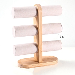 Желтая Старая Ткань  Подставки для браслетов t bar с деревянным основанием, органайзеры для наручных часов, старое кружево, 23.5x9x29 см