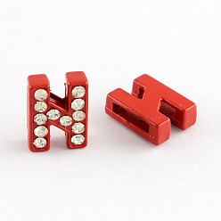 Letter N Mixed Color Zinc Alloy Grade A Rhinestone Letter Slide Charms, Letter.N, 12.5x9.5x4.5mm, Hole: 8x1.5mm