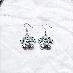 Белый Серьги с подвесками из акрила и сплава, цветок, платина, белые, 53x32 мм