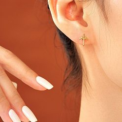 Золотой 304 Меч из нержавеющей стали с прозрачным кубическим цирконием и серьгами-гвоздиками в форме крыльев, золотые, 11x6 мм