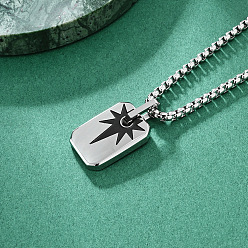 Black Duo Tone 304 Stainless Steel Dog Tag Star Pendant Necklaces for Men, Stainless Steel Color, Black, 23.62 inch(60cm)