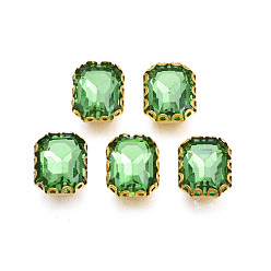 Dark Sea Green Sew on Rhinestone, Transparent Glass Rhinestones, with Iron Prong Settings, Faceted, Rectangle, Dark Sea Green, 10.5x8.5x5mm, Hole: 0.9mm