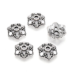 Античное Серебро Тибетском стиле сплав шарик крышки, полые цветок, античное серебро, 13x13x4 мм, отверстие : 2 мм, Около 1098 шт / 1000 г