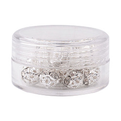 Crystal Brass Rhinestone Beads, Grade A, Silver Color Plated, Round, Crystal, 8mm, Hole: 1mm, 20pcs/box