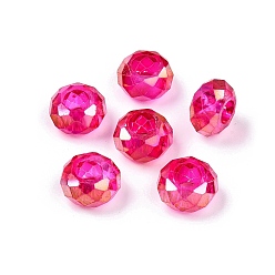 Темно-Розовый Краска для выпечки прозрачные стеклянные европейские бусины, бусины с большим отверстием, с покрытием AB цвета, граненые, рондель, темно-розовыми, 13~14x7.5~8 мм, отверстие : 5.5~6 мм