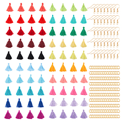 Mixed Color DIY Tassel Earring Making Kits,Including Handmade Polycotton Tassel Decorations, Brass Earring Hooks & Open Jump Rings, Mixed Color, Tassel Decorations: 29~35mm, 20 colors, 10pcs/color, 200pcs/box