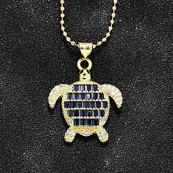 Темно-Синий Летние пляжные латунные ожерелья с подвеской в виде черепахи из кубического циркония для женщин, реальный 18 k позолоченный, темно-синий, 17.83 дюйм (45.3 см)