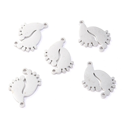 Нержавеющая Сталь Цвет Соединительные элементы из нержавеющей стали, не тускнеющие, отпечатки ног, цвет нержавеющей стали, 15x11.5x1.1 мм, отверстие : 1 мм