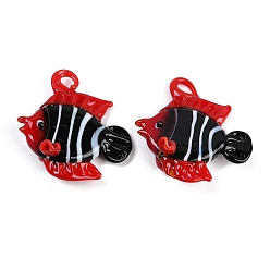Черный Подвески лэмпворк ручной работы, рыба, чёрные, 32~39x22~37x10~15 мм, отверстие : 2~4 мм