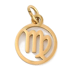 Дева Ионное покрытие (ip) 304 брелоки из нержавеющей стали, с целью перехода в кольце, лазерная резка, реальный 18 k позолоченный, кольцо с подвеской в виде созвездия, Дева, 13.5x11x1 мм, отверстие : 3 мм