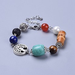 Gemischte Stein Gemischte Edelstein Perlen Armbänder, mit Glasperlen, Acryl-Perlen, Holzperlen, Legierungs-Zubehör, Eisenbefund und 304 Edelstahlbefund, 7-1/2 Zoll (19 cm)