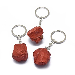 Red Jasper Natural Red Jasper Keychain, with Iron Chains and Alloy Key Rings, Nuggets, 89~97mm