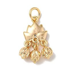 Echt 18 k vergoldet Messing Anhänger & Charms, Cadmiumfrei und Nickel frei und Bleifrei, mit Ringe springen, Blume, echt 18 k vergoldet, 22x13x5 mm, Bohrung: 4 mm