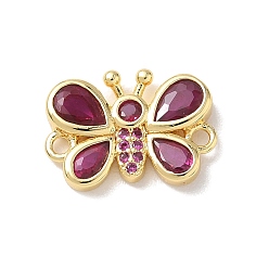 Темно-Розовый Латунные подвески-шармы в виде бабочек с кубическим цирконием, инкрустированные фианитами., реальный 18 k позолоченный, стойки покрытие, долговечный, без кадмия и без свинца, темно-розовыми, 12x17x3.2 мм, отверстие : 1.6 мм