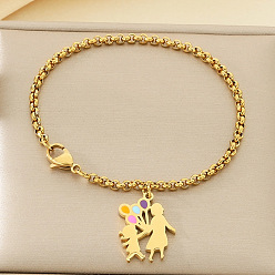 Золотой День матери 304 браслеты из нержавеющей стали с эмалированными подвесками, браслеты-цепочки роло для женщин, мама, ребёнок и воздушный шар, золотые, 7.09 дюйм (18 см)