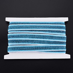 Steel Blue Nylon Ribbon, with Glass Seed Beads, Steel Blue, 3/4 inch(19~20mm)