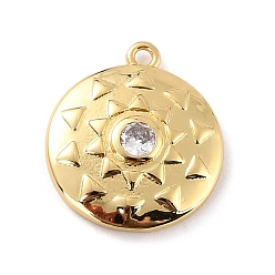 Настоящее золото 18K Кулоны из экологически чистой латуни с прозрачным кубическим цирконием, без кадмия и без свинца, круглые, реальный 18 k позолоченный, 16.5x14.5x3.5 мм, отверстие : 1.2 мм