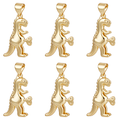 Real 18K Gold Plated 6Pcs Brass Pendants, Long-Lasting Plated, Dinosaur, Real 18K Gold Plated, 23x17x5mm, Hole: 4x3.5mm