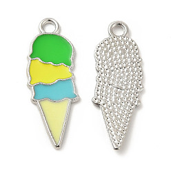 Green Summer Theme Alloy Enamel Pendants, Ice Cream Charms, Platinum, Green, 26x10x1mm, Hole: 2mm